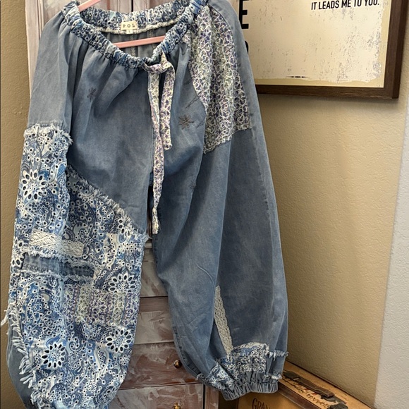 POL Blue Floral Patchwork Pants - Picture 1 of 6